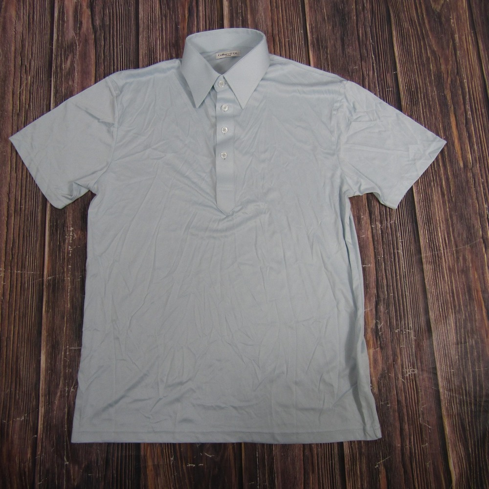 Collars & Co Polo‎ Shirt Mens Medium Light Blue Dress Collar Polyester Stretch